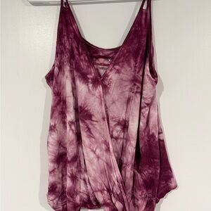 American Eagle Outfitters Plum Tie-Dye V-Neck Spaghetti Strap Tank